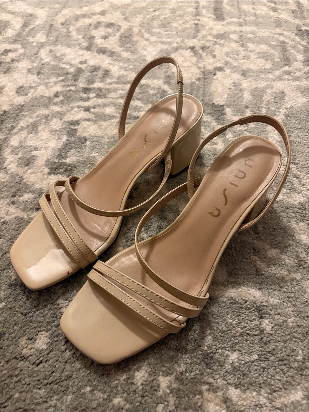 Unisa Beige Square-Toe Strappy Block Heel Sandals